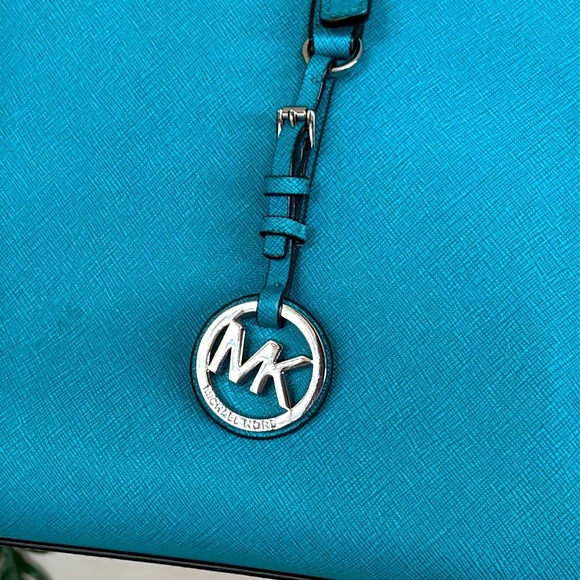 Michael Kors Saffiano Leather Jet Set Large Tote Turquoise Blue Shoulder Bag - Picture 9 of 16